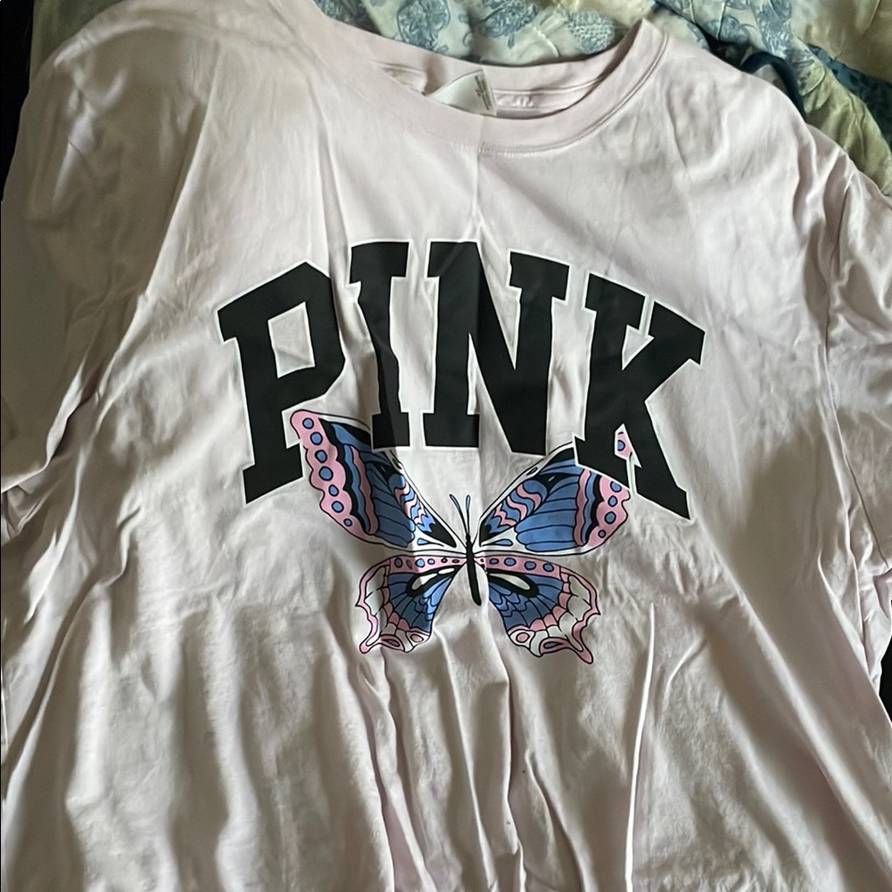 PINK Victoria's Secret Pink and Black Short Sleeve Tee